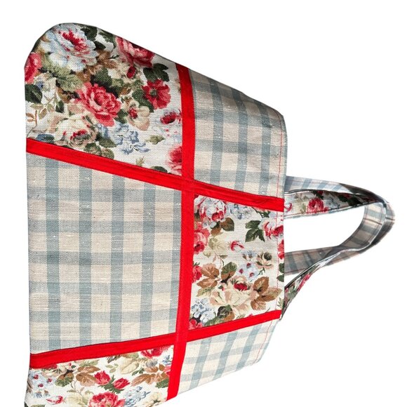 Handmade Color Block Purse Tote Red Blue Flowers Plaid - Picture 6 of 6